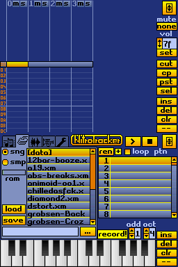 The included file browser for loading songs and samples.